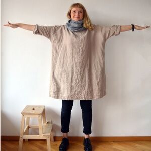 Beige Oversized Women's Linen Dress - Casual Tunic Style